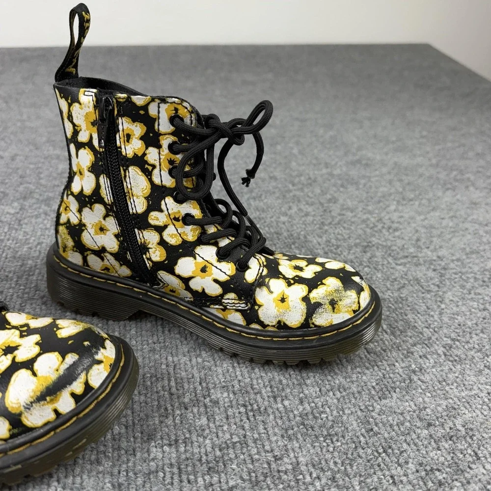 Dr. Martens Boots Kids 1 Black Floral 1460 Pascal J Combat Ankle Zip Lace Up